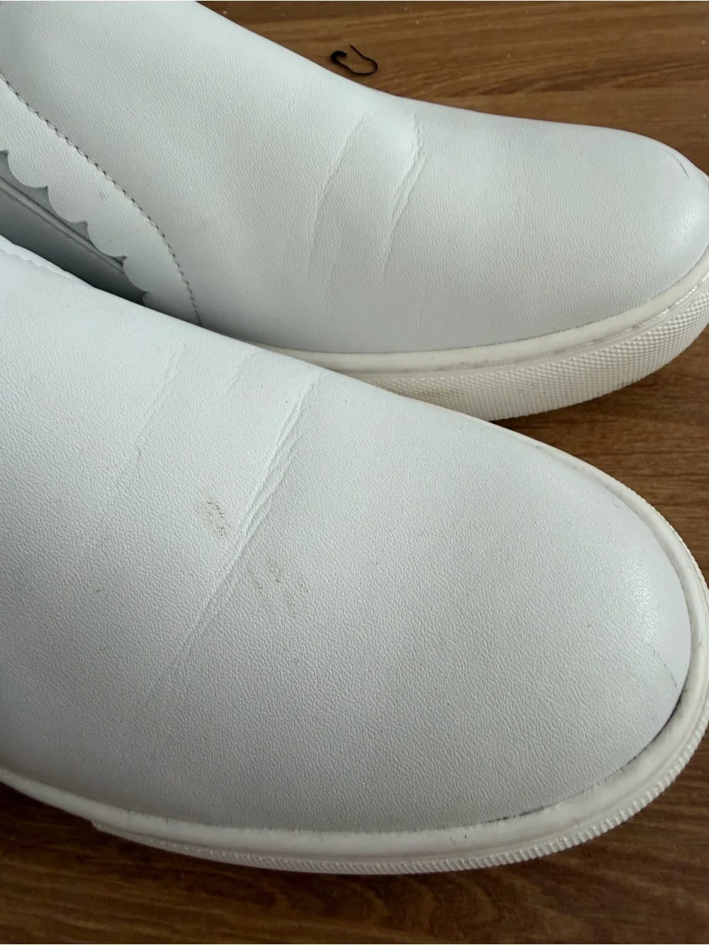 kate spade White Scallop-Trim Slip-On Sneakers with Pink Lining